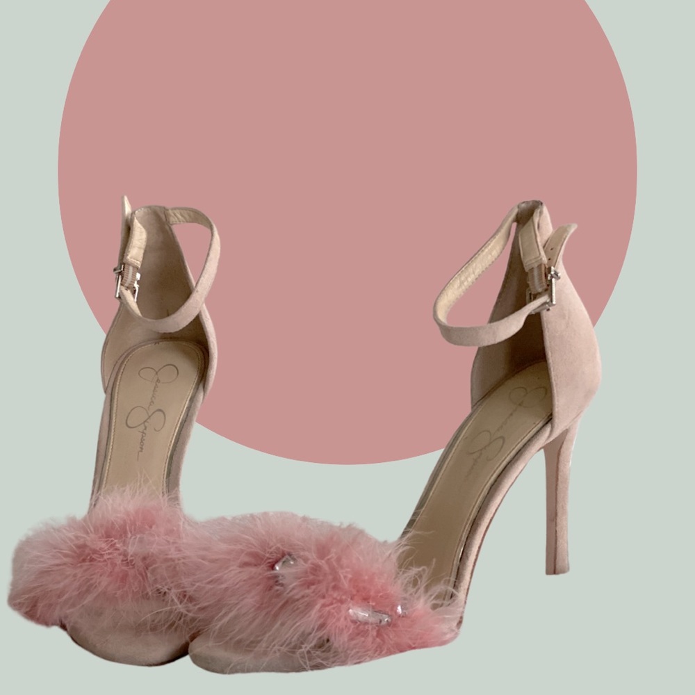 JESSICA SIMPSON PRETTY PINK FUR STRAP HEELS